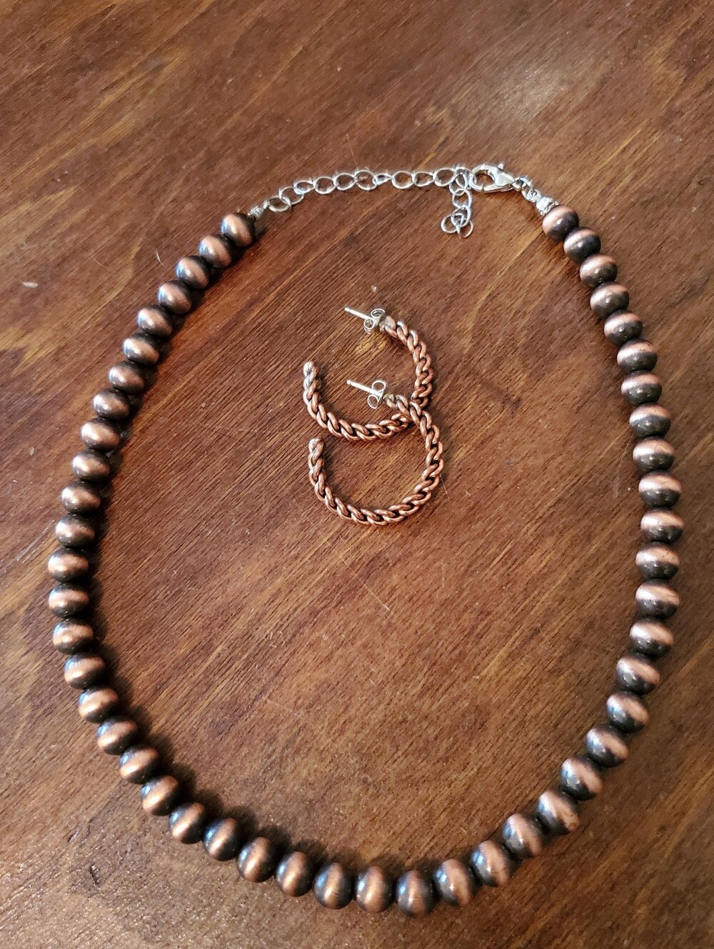 Southwestern Copper Style Faux Navaho Pearl Neck With Earrings Western Cowgirl